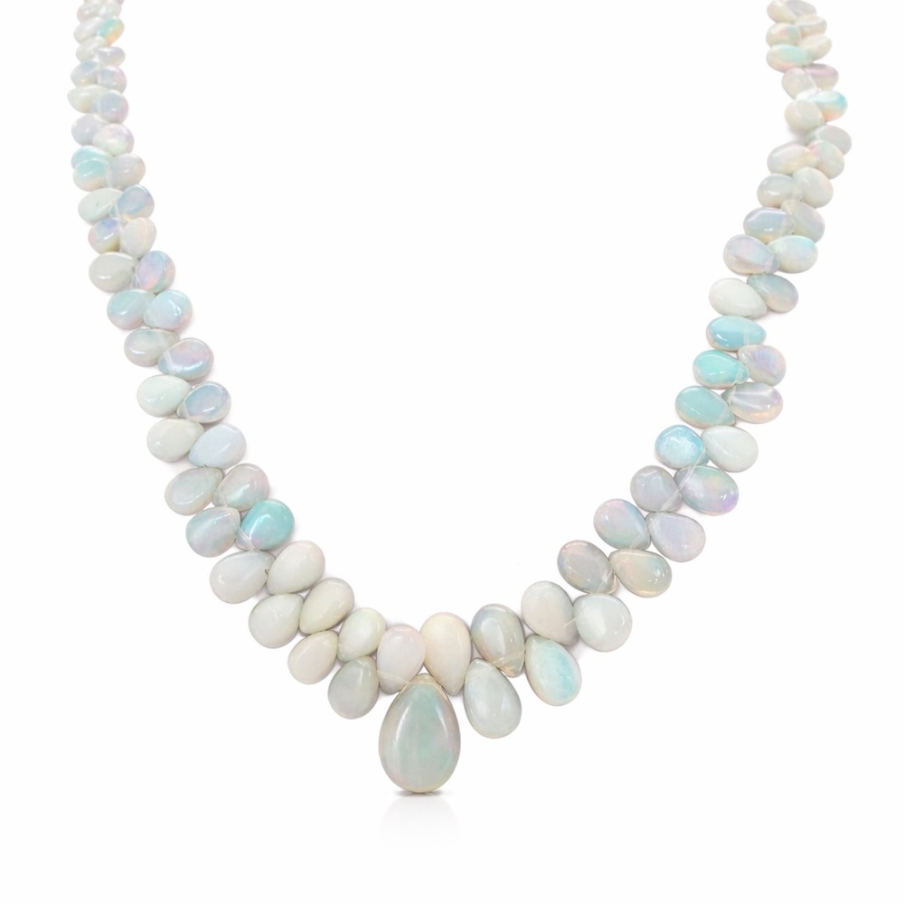 Opal Teardrop Statement Necklace in Iridescent White